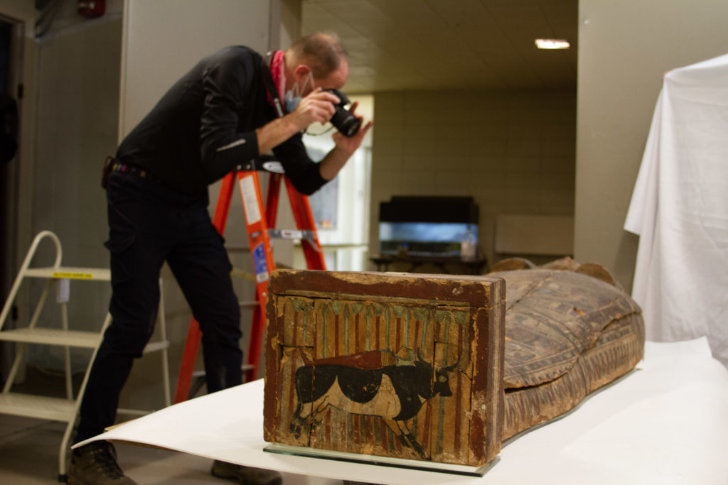 Charlie taking photo of the Egyptian sarcoph