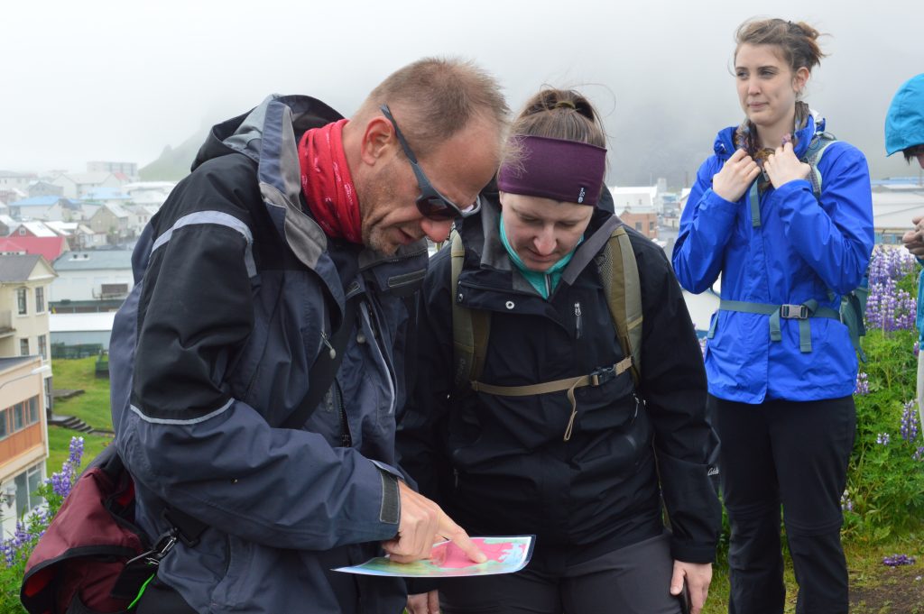 Charlie and Gail reading our map (with Tara in the background).