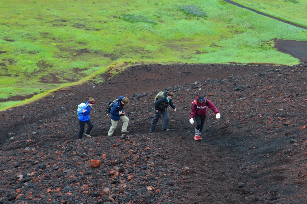 Climbing of the side of Eldfell. 